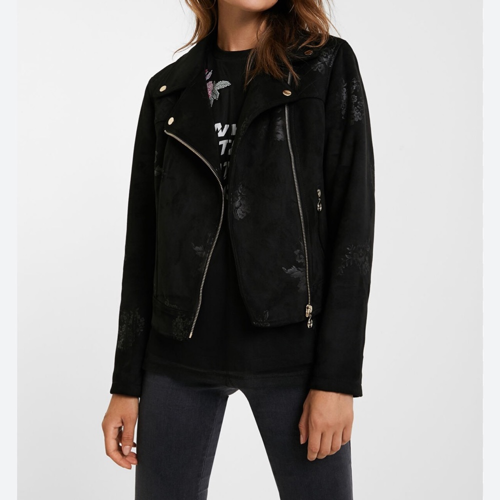 Desigual Slim floral Faux Suede biker jacket